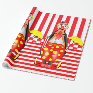 Glossy Wrapping Paper, Red Stripe Clown Popcorn Geschenkpapier