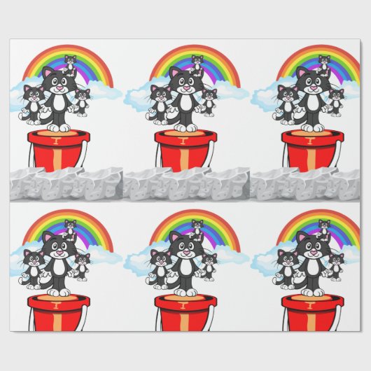 Glossy Wrapping Paper, Regenbogenwolken Katzen Geschenkpapier (Flach)