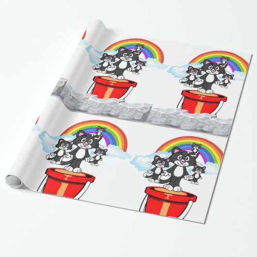 Glossy Wrapping Paper, Regenbogenwolken Katzen Geschenkpapier (Ungerollt)