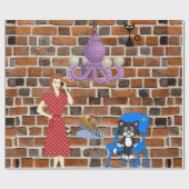 Glossy Wrapping Paper, Retro Woman Black Cat Geschenkpapier (Flach)