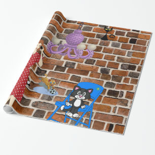 Glossy Wrapping Paper, Retro Woman Black Cat Geschenkpapier