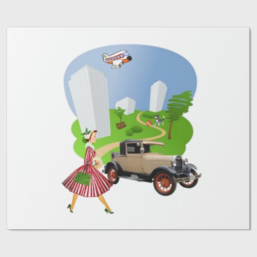 Glossy Wrapping Paper, Retro Woman Geschenkpapier (Flach)