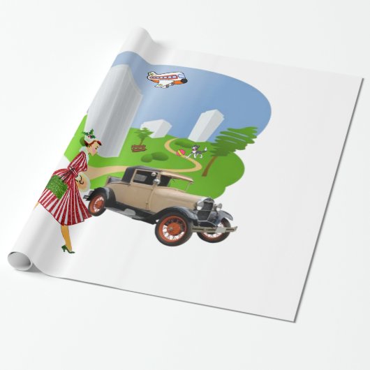 Glossy Wrapping Paper, Retro Woman Geschenkpapier (Ungerollt)
