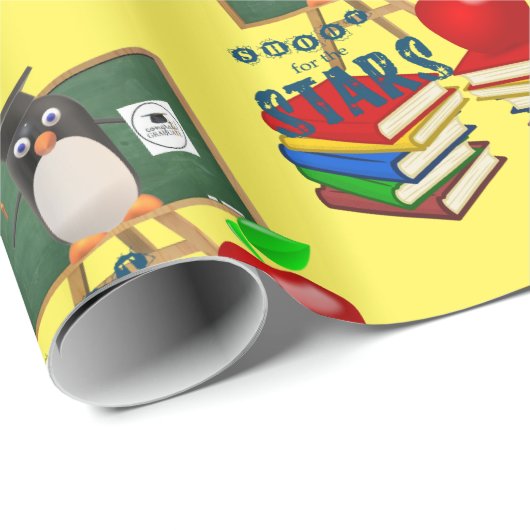 Glossy Wrapping Paper, School Books Pinguin Apple Geschenkpapier (Rolleneckpunkt)