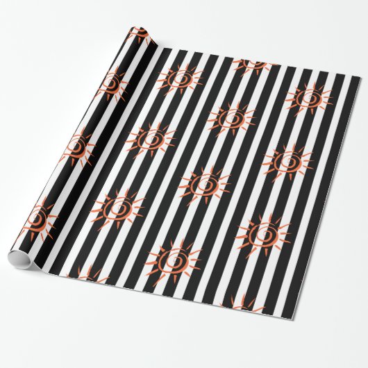 Glossy Wrapping Paper, Schwarz-weiß Strip Star Geschenkpapier (Ungerollt)