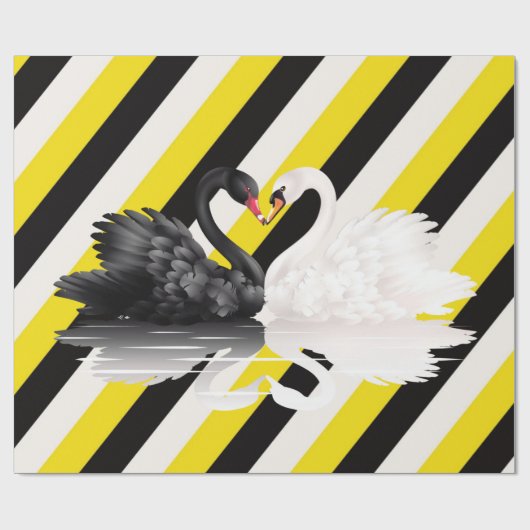 Glossy Wrapping Paper, Schwarz-weiß Strip Swans Geschenkpapier (Flach)