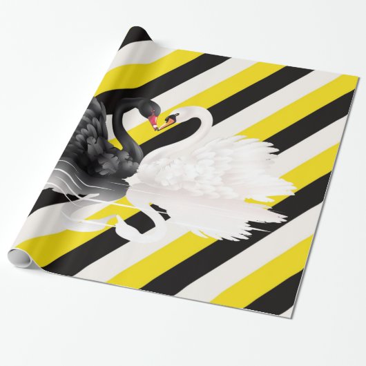 Glossy Wrapping Paper, Schwarz-weiß Strip Swans Geschenkpapier (Ungerollt)