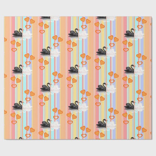Glossy Wrapping Paper, Schwarz-weißer Swan Strip Geschenkpapier (Flach)
