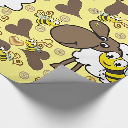 Glossy Wrapping Paper, Sheep Bee Brown Hearts Geschenkpapier (Ecke)