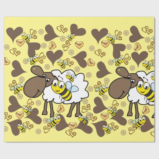 Glossy Wrapping Paper, Sheep Bee Brown Hearts Geschenkpapier (Flach)