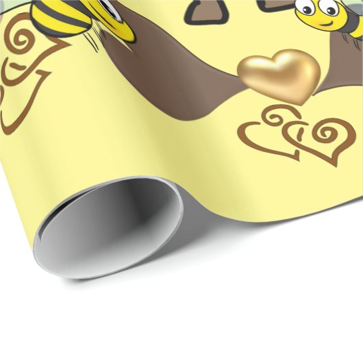 Glossy Wrapping Paper, Sheep Bee Brown Hearts Geschenkpapier (Rolleneckpunkt)