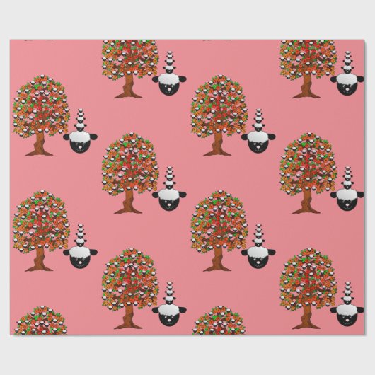 Glossy Wrapping Paper, Sheep Tree Pink Geschenkpapier (Flach)