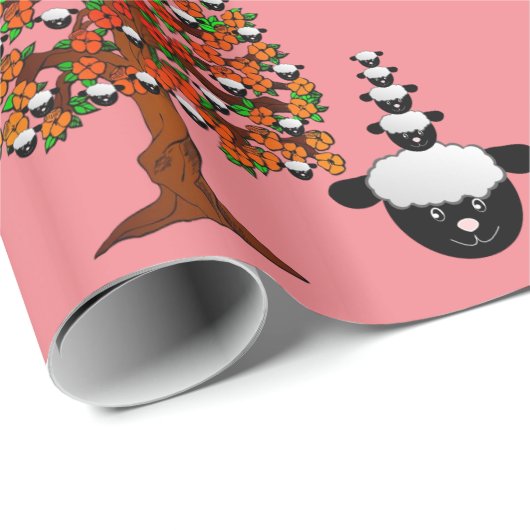 Glossy Wrapping Paper, Sheep Tree Pink Geschenkpapier (Rolleneckpunkt)