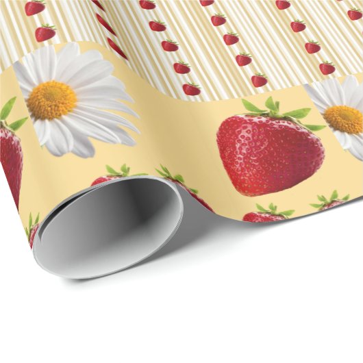 Glossy Wrapping Paper Strawberry White Daisy Geschenkpapier (Rolleneckpunkt)