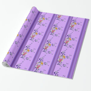 Glossy Wrapping Paper, Streifen Lila Blume Geschenkpapier