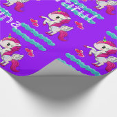 Glossy Wrapping Paper, Unicorn Blue Hearts Lila Geschenkpapier (Ecke)