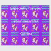 Glossy Wrapping Paper, Unicorn Blue Hearts Lila Geschenkpapier (Flach)