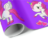 Glossy Wrapping Paper, Unicorn Blue Hearts Lila Geschenkpapier (Rolleneckpunkt)