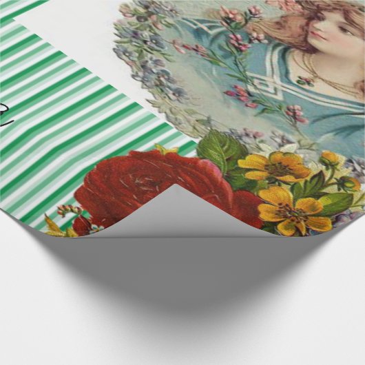 Glossy Wrapping Paper Viktorianisch Green Strip Geschenkpapier (Ecke)