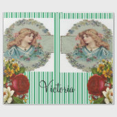 Glossy Wrapping Paper Viktorianisch Green Strip Geschenkpapier (Flach)