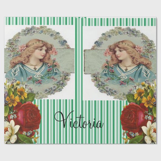 Glossy Wrapping Paper Viktorianisch Green Strip Geschenkpapier (Flach)