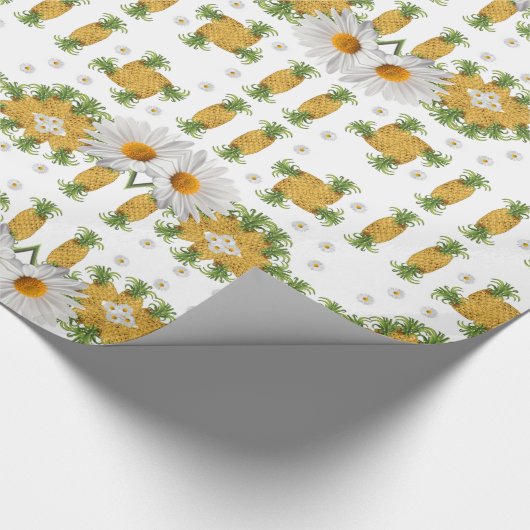 Glossy Wrapping Paper White Daisy Ananas Geschenkpapier (Ecke)
