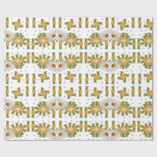 Glossy Wrapping Paper White Daisy Ananas Geschenkpapier (Flach)