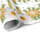 Glossy Wrapping Paper White Daisy Ananas Geschenkpapier (Rolleneckpunkt)
