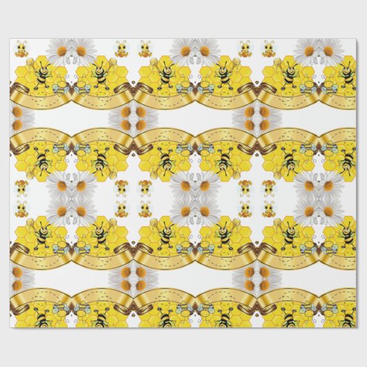 Glossy Wrapping Paper White Daisy Bumblebee Geschenkpapier (Flach)