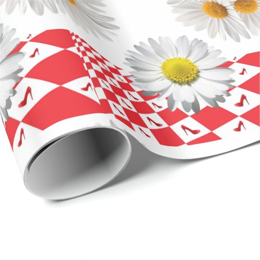Glossy Wrapping Paper White Daisy Geschenkpapier (Rolleneckpunkt)