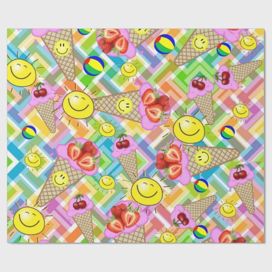 Glossy Wrapping Paper Zickzack Strawberry Ice Crem Geschenkpapier (Flach)