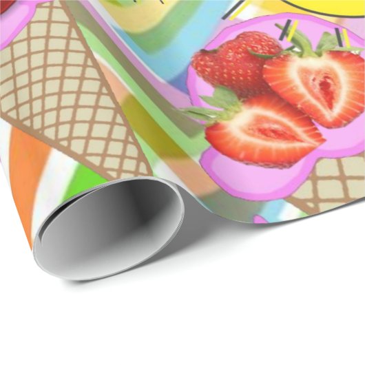 Glossy Wrapping Paper Zickzack Strawberry Ice Crem Geschenkpapier (Rolleneckpunkt)
