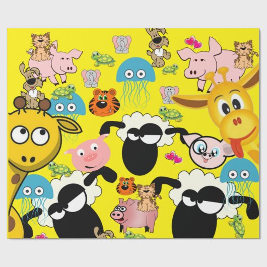 Glossy Wrapping Paper Zoo Animals Giraffe Elephant Geschenkpapier (Flach)