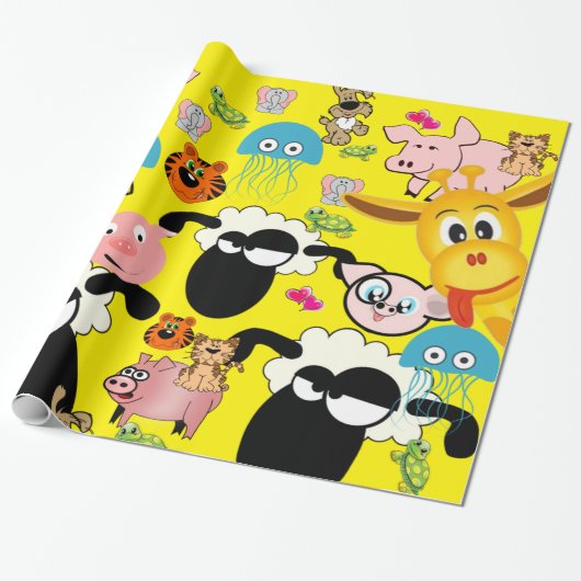 Glossy Wrapping Paper Zoo Animals Giraffe Elephant Geschenkpapier (Ungerollt)