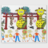 Glossy Wrapping Paper, Zoo Giraffe, Affe Geschenkpapier (Flach)