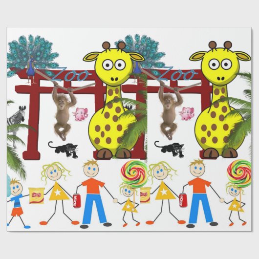 Glossy Wrapping Paper, Zoo Giraffe, Affe Geschenkpapier (Flach)