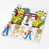 Glossy Wrapping Paper, Zoo Giraffe, Affe Geschenkpapier (Ungerollt)