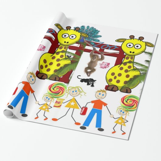 Glossy Wrapping Paper, Zoo Giraffe, Affe Geschenkpapier (Ungerollt)