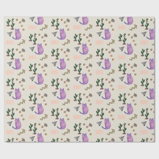 Glossy Wrapping Papier Katzenfisch Kaktus Meow Paw Geschenkpapier (Flach)