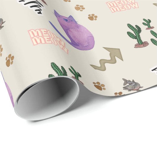 Glossy Wrapping Papier Katzenfisch Kaktus Meow Paw Geschenkpapier (Rolleneckpunkt)
