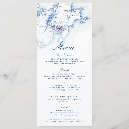 Gloucester Cape Ann Karte Elegantes Navy-Script (Vorderseite)