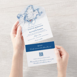 Gloucester Cape Ann Map Elegant Navy Wedding All In One Einladung