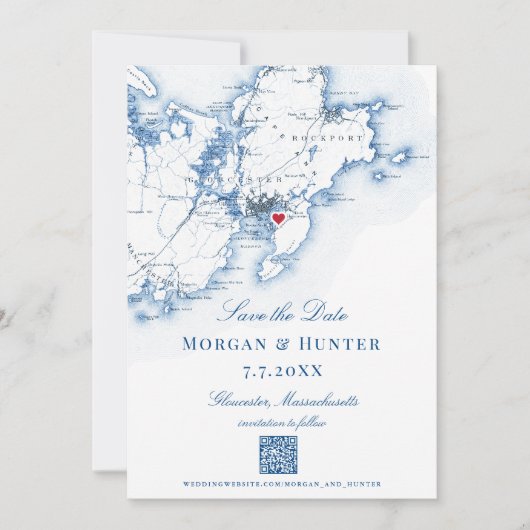 Gloucester Cape Ann Save the Date Eleganter QR-Cod (Vorderseite)