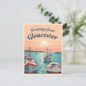 Gloucester, Massachusetts – Fischerboote Vintage Postkarte (Stehend Vorderseite)