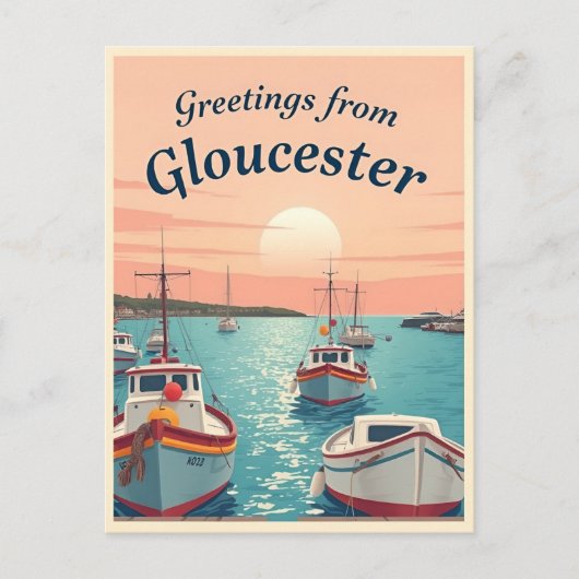 Gloucester, Massachusetts – Fischerboote Vintage Postkarte (Vorderseite)