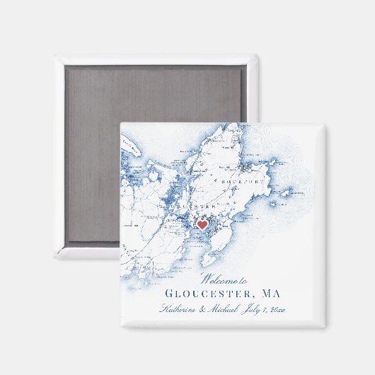 Gloucester Massachusetts Map-Gastgeschenk Hochzeit Magnet (Vorderseite/Rückseite)