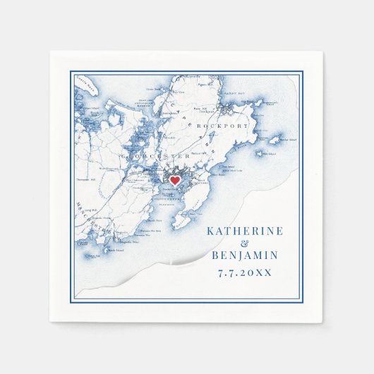 Gloucester Massachusetts Map Navy Elegant Wedding Serviette (Vorderseite)