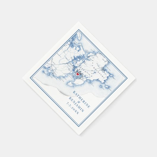 Gloucester Massachusetts Map Navy Elegant Wedding Serviette (Ecke)