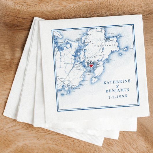 Gloucester Massachusetts Map Navy Elegant Wedding Serviette