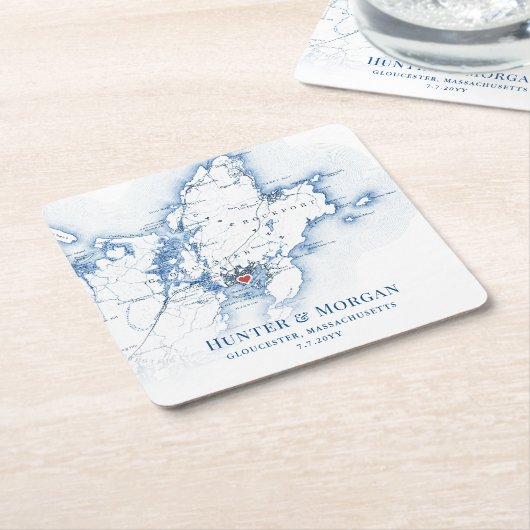 Gloucester Massachusetts Navy Blue Map Wedding Rechteckiger Pappuntersetzer (angewinkelt)